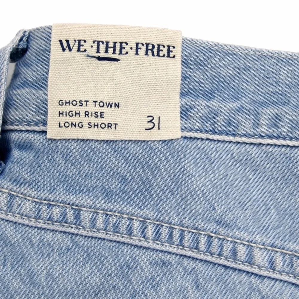 Free People We The Free Ghost Town High Rise Long Denim Shorts 31‎ Boho NWT
